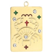 Pendentif rectangle 27.5x18 mm - signe du zodiaque Cancer - Acier inox 304 Doré x1|raw }}