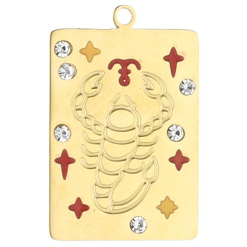 Pendentif rectangle 27.5x18 mm - signe du zodiaque Scorpion - Acier inox 304 Doré