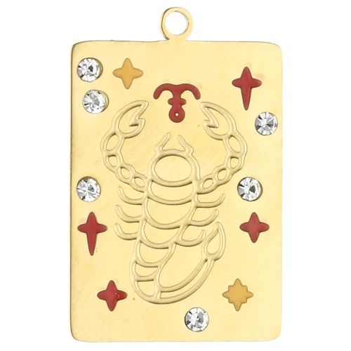 Pendentif rectangle 27.5x18 mm - signe du zodiaque Scorpion - Acier inox 304 Doré