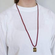 Sautoir cordon torsadé en polyester 4 mm - Acier inox304 - Doré - Rouge Foncé x1