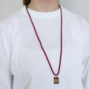 Sautoir cordon torsadé en polyester 4 mm - Acier inox304 - Doré - Rouge Foncé x1