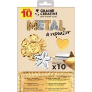 Lot de 10 feuilles de métal à repousser 29x18.5cm Graine Creative - Doré - Argenté