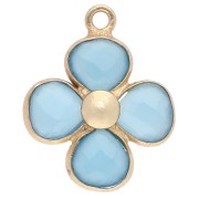 Pendentif fleur 16 mm en pierre gemme - Doré à l'or fin - Calcedoine Bleue x1