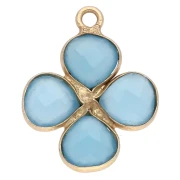Pendentif fleur 16 mm en pierre gemme - Doré à l'or fin - Calcedoine Bleue x1
