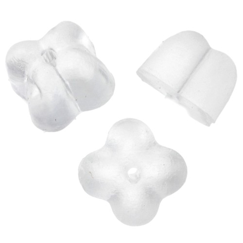 Poussoirs silicone 6 mm forme trèfle pour clous d'oreilles - Transparent x10