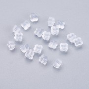 Poussoirs silicone 6 mm forme trèfle pour clous d'oreilles - Transparent x10