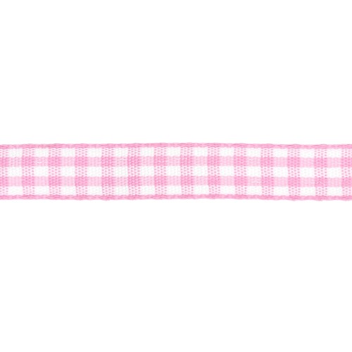 Ruban vichy 10 mm en polyester - Rose - Blanc x1m