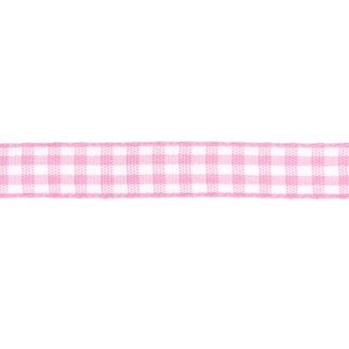 Ruban vichy 10 mm en polyester - Rose - Blanc x1m