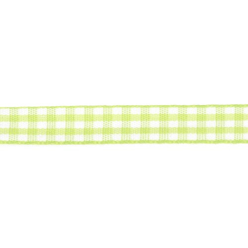Ruban vichy 10 mm en polyester - Vert clair - Blanc x1m