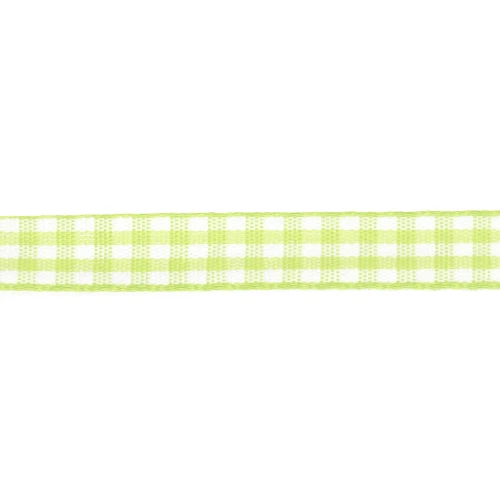 Ruban vichy 10 mm en polyester - Vert clair - Blanc x1m