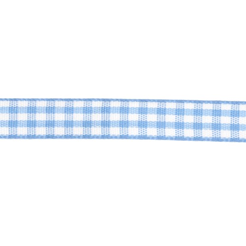 Ruban vichy 10 mm en polyester - Bleu clair - Blanc x1m