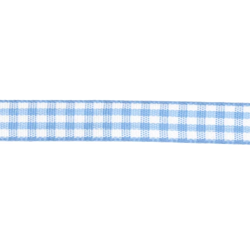Ruban vichy 10 mm en polyester - Bleu clair - Blanc x1m
