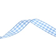 Ruban vichy 10 mm en polyester - Bleu clair - Blanc x1m