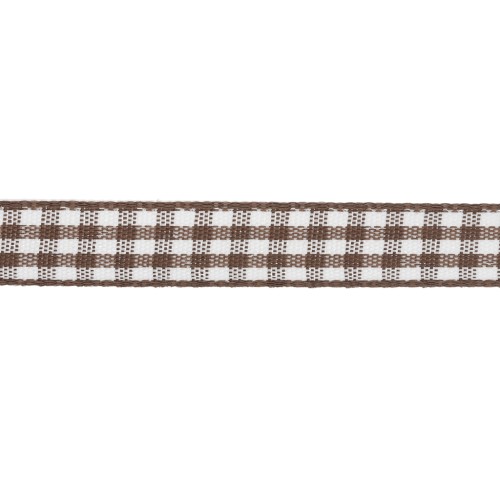Ruban vichy 10 mm en polyester - Marron - Blanc x1m