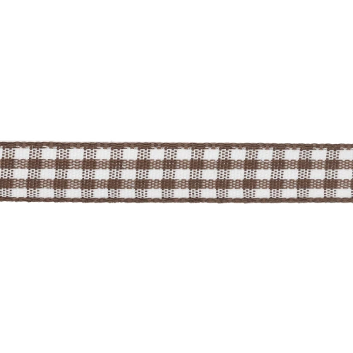 Ruban vichy 10 mm en polyester - Marron - Blanc x1m