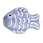 Perle poisson 27x20 mm en céramique - Bleu jean - Blanc x1