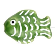 Perle poisson 27x20 mm en céramique - Vert - Blanc x1