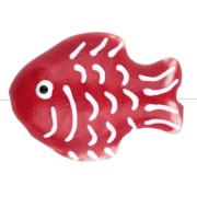 Perle poisson 27x20 mm en céramique - Rouge - Blanc x1