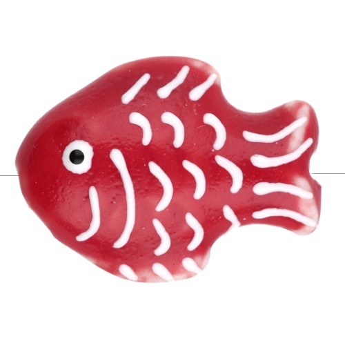 Perle poisson 27x20 mm en céramique - Rouge - Blanc x1