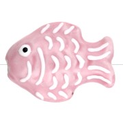Perle poisson 27x20 mm en céramique - Rose clair - Blanc x1