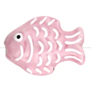 Perle poisson 27x20 mm en céramique - Rose clair - Blanc x1