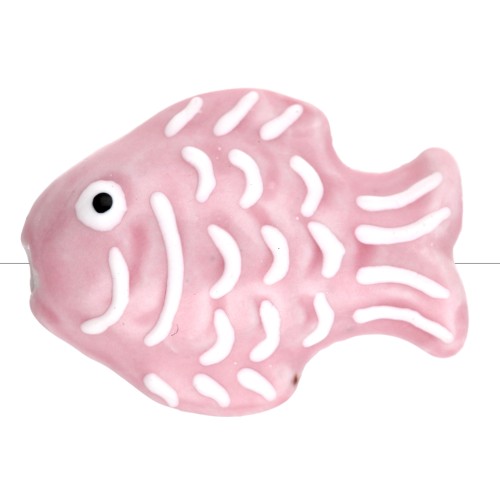 Perle poisson 27x20 mm en céramique - Rose clair - Blanc x1