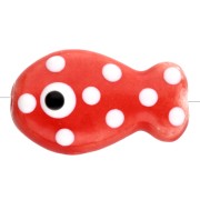 Perle poisson à pois 19x11.5 mm en céramique - Rouge - Blanc x1