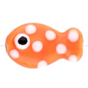 Perle poisson à pois 19x11.5 mm en céramique - Orange - Blanc x1