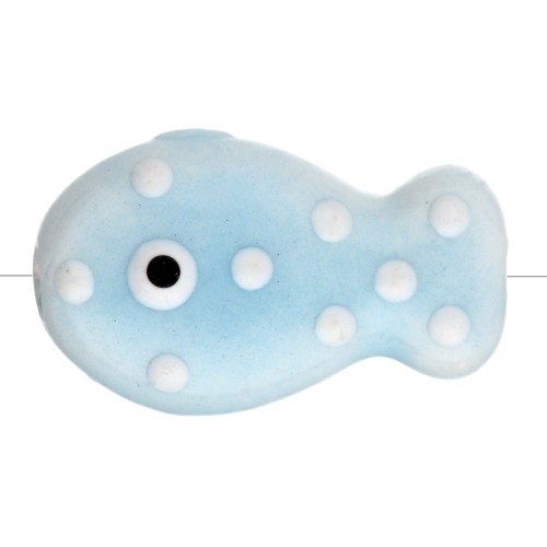 Perle poisson à pois 19x11.5 mm en céramique - Bleu ciel - Blanc x1