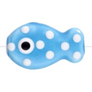 Perle poisson à pois 19x11.5 mm en céramique - Bleu - Blanc x1