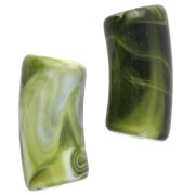 Perles tube incurvé 29x14 mm en acrylique opaque - Marbré Vert foncé - Blanc x10
