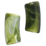 Perles tube incurvé 29x14 mm en acrylique opaque - Marbré Vert foncé - Blanc x10