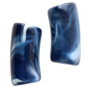 Perles tube incurvé 29x14 mm en acrylique opaque - Marbré Bleu foncé - Blanc x10