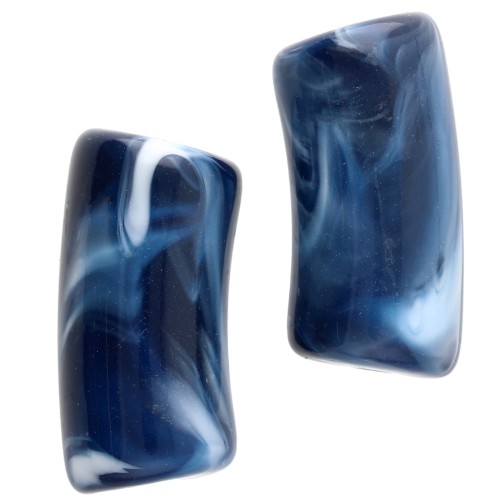 Perles tube incurvé 29x14 mm en acrylique opaque - Marbré Bleu foncé - Blanc x10