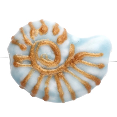 Perle coquillage escargot 21x16 mm en céramique - Bleu - Doré x1