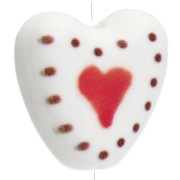 Perle coeur 14.5 mm en céramique - motif coeur - Blanc - Rouge x1|raw }}