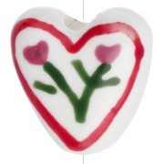 Perle coeur 14 mm en céramique - motif fleur - Blanc - Rouge x1|raw }}