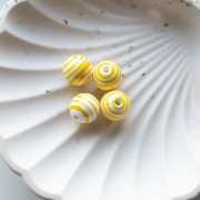 Perles rondes rayées en céramique 12 mm - Blanc - Jaune x4