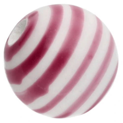 Perles rondes rayées en céramique 12 mm - Blanc - Vieux rose x4