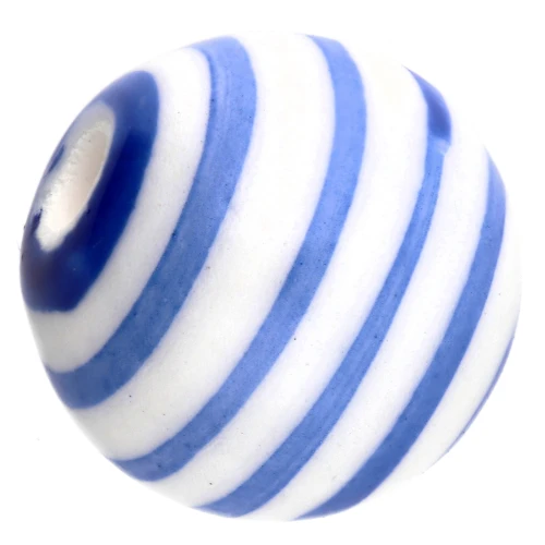 Perles rondes rayées en céramique 12 mm - Blanc - Bleu foncé x4