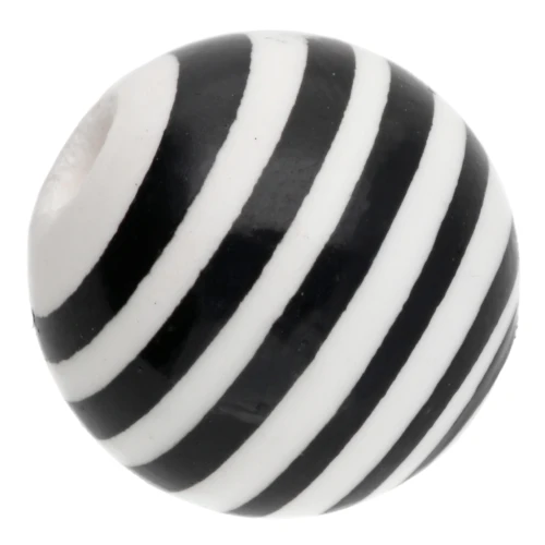 Perles rondes rayées en céramique 12 mm - Blanc - Noir x4
