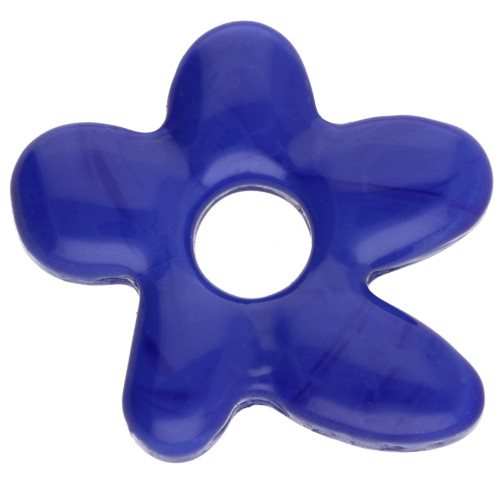 Perle fleur irrégulière 18x17 mm en verre opaque - Bleu foncé x1