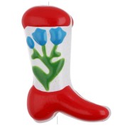 Perle Santiag - botte de cowboy 24x17 mm en verre - Motif fleur - Rouge - Bleu