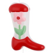 Perle Santiag - botte de cowboy 24x17 mm en verre - Motif fleur - Rouge - Rose