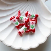 Perle Santiag - botte de cowboy 24x17 mm en verre - Motif fleur - Rouge - Rose