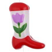 Perle Santiag - botte de cowboy 24x17 mm en verre - Motif fleur - Rouge - Lilas