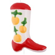 Perle Santiag - botte de cowboy 24x17 mm en verre - Motif fruit - Rouge - Pêche