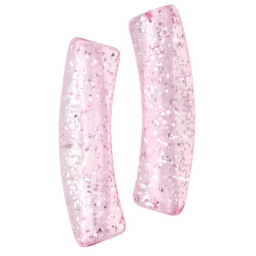 Rose - Perles tube incurvé 19x5 mm en acrylique transparente - Rose Pailleté Argenté x10 Perles tube incurvé 19x5 mm en acrylique transparente - Rose Pailleté Argenté x10
