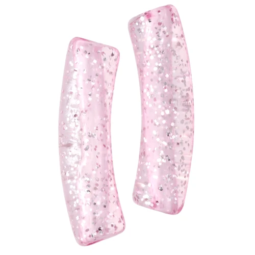 Perles tube incurvé 19x5 mm en acrylique transparente - Rose Pailleté Argenté x10
