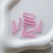 Perles tube incurvé 19x5 mm en acrylique transparente - Rose Pailleté Argenté x10